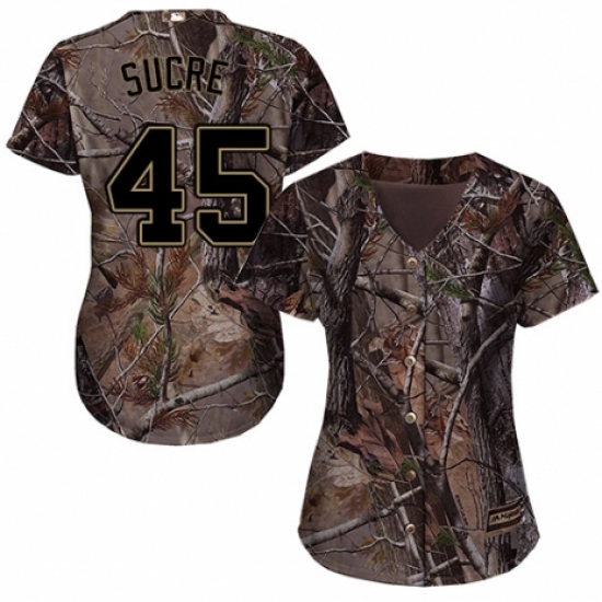 Women's Majestic Tampa Bay Rays 45 Jesus Sucre Authentic Camo Realtree Collection Flex Base MLB Jersey