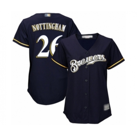 Women's Milwaukee Brewers 26 Jacob Nottingham Authentic Navy Blue Alternate Cool Base Baseball Player Jersey