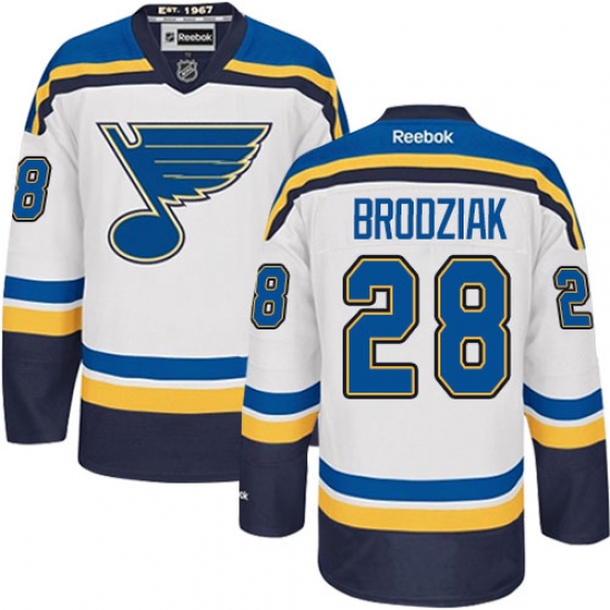 Men's Reebok St. Louis Blues 28 Kyle Brodziak Authentic White Away NHL Jersey