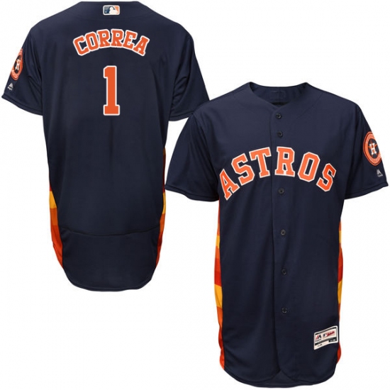 Men's Majestic Houston Astros 1 Carlos Correa Navy Blue Alternate Flex Base Authentic Collection MLB Jersey