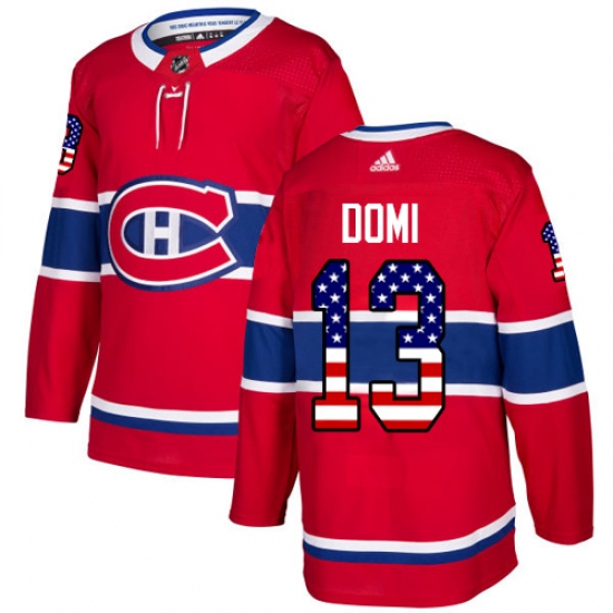 Men's Adidas Montreal Canadiens 13 Max Domi Authentic Red USA Flag Fashion NHL Jersey