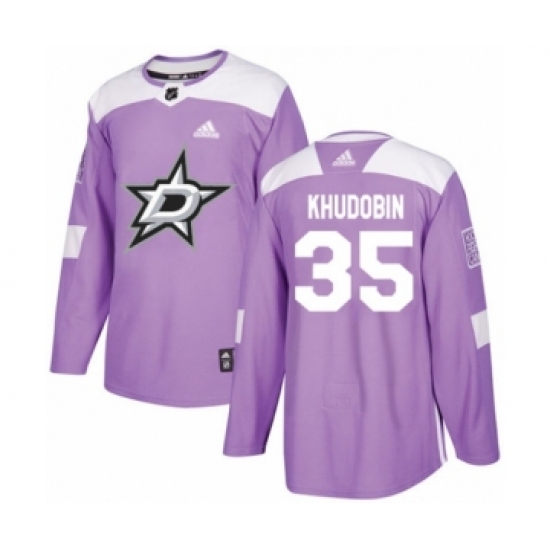 Men's Adidas Dallas Stars 35 Anton Khudobin Authentic Purple Fights Cancer Practice NHL Jersey