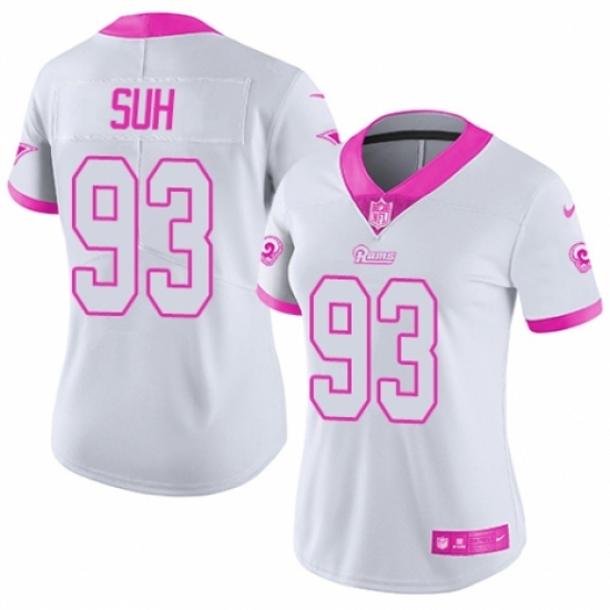 Women's Nike Los Angeles Rams 93 Ndamukong Suh Limited White/Pink Rush Fashion NFL Jersey