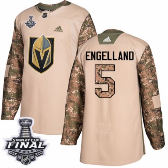 Youth Adidas Vegas Golden Knights 5 Deryk Engelland Authentic Camo Veterans Day Practice 2018 Stanley Cup Final NHL Jersey