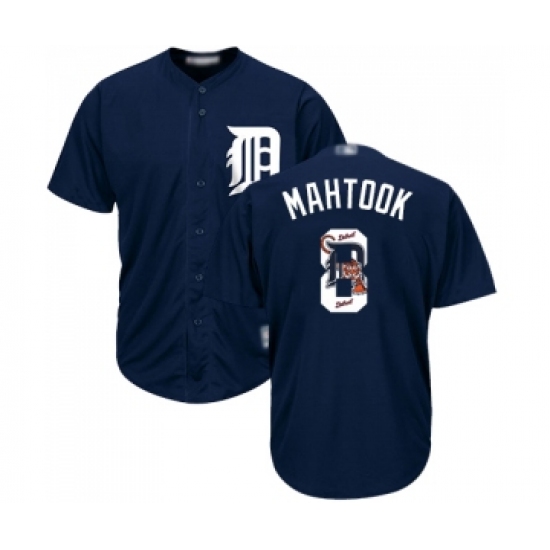 Men's Detroit Tigers 8 Mikie Mahtook Authentic Navy Blue Team Logo Fashion Cool Base Baseball Jersey