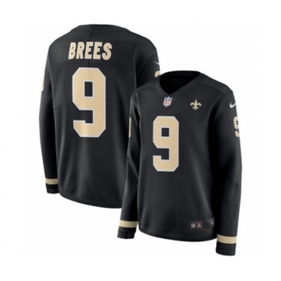 Women's Nike New Orleans Saints 9 Drew Brees Limited Black Therma Long Sleeve NFL Jersey