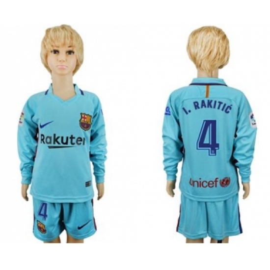 Barcelona 4 I.Rakitic Away Long Sleeves Kid Soccer Club Jersey