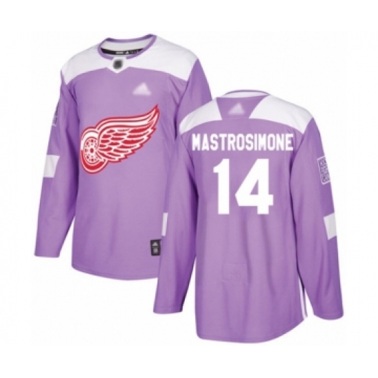 Men's Detroit Red Wings 14 Robert Mastrosimone Authentic Purple Fights Cancer Practice Hockey Jersey