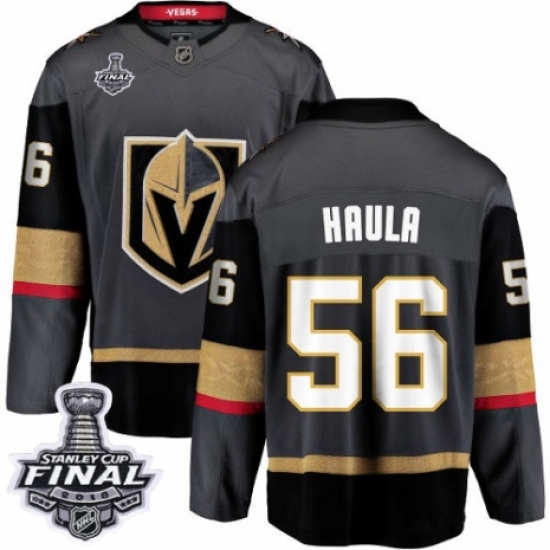 Men's Vegas Golden Knights 56 Erik Haula Authentic Black Home Fanatics Branded Breakaway 2018 Stanley Cup Final NHL Jersey