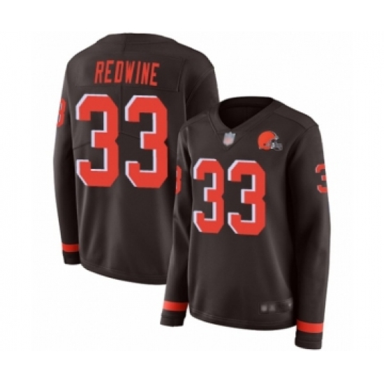 Women's Cleveland Browns 33 Sheldrick Redwine Limited Brown Therma Long Sleeve Football Jersey