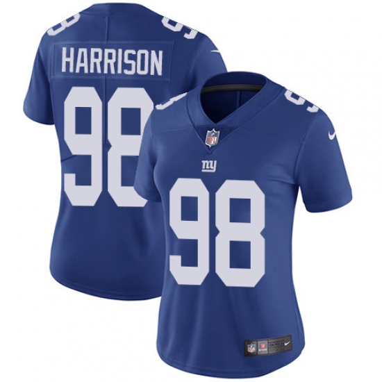 Women's Nike New York Giants 98 Damon Harrison Elite Royal Blue Team Color NFL Jersey