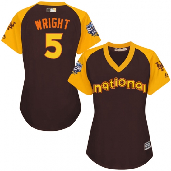 Women's Majestic New York Mets 5 David Wright Authentic Brown 2016 All-Star National League BP Cool Base MLB Jersey