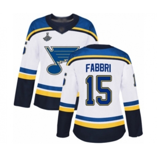 Women's St. Louis Blues 15 Robby Fabbri Authentic White Away 2019 Stanley Cup Champions Hockey Jersey