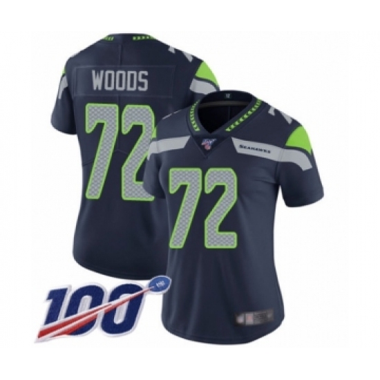 Women's Seattle Seahawks 72 Al Woods Navy Blue Team Color Vapor Untouchable Limited Player 100th Season Football Jersey