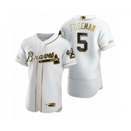 Men's Atlanta Braves 5 Freddie Freeman Nike White Authentic Golden Edition Jersey