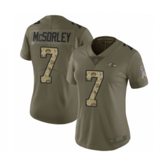 Women's Baltimore Ravens 7 Trace McSorley Limited Olive Camo Salute to Service Football Jersey