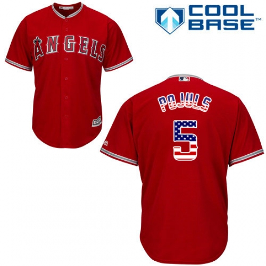 Men's Majestic Los Angeles Angels of Anaheim 5 Albert Pujols Authentic Red USA Flag Fashion MLB Jersey