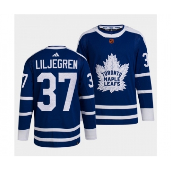 Men's Toronto Maple Leafs Black 37 Timothy Liljegren Blue 2022 Reverse Retro Stitched Jersey