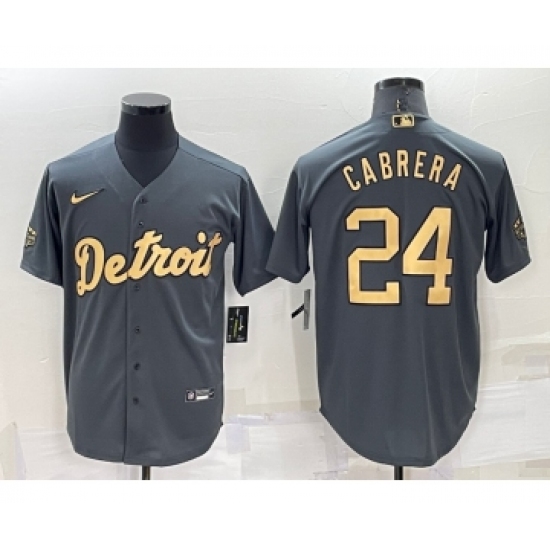 Men's Detroit Tigers 24 Miguel Cabrera Grey 2022 All Star Stitched Cool Base Nike Jersey