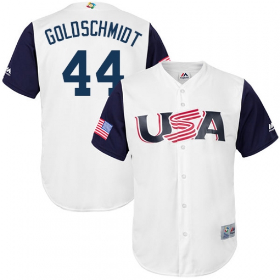 Men's USA Baseball Majestic 44 Paul Goldschmidt White 2017 World Baseball Classic Replica Team Jersey