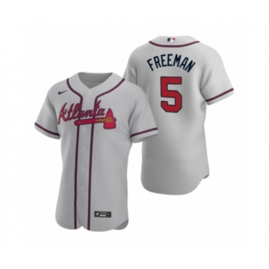 Men's Atlanta Braves 5 Freddie Freeman Nike Gray Authentic 2020 Road Jersey