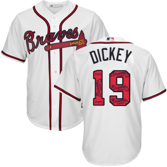 Men's Majestic Atlanta Braves 19 R.A. Dickey Authentic White Team Logo Fashion Cool Base MLB Jersey