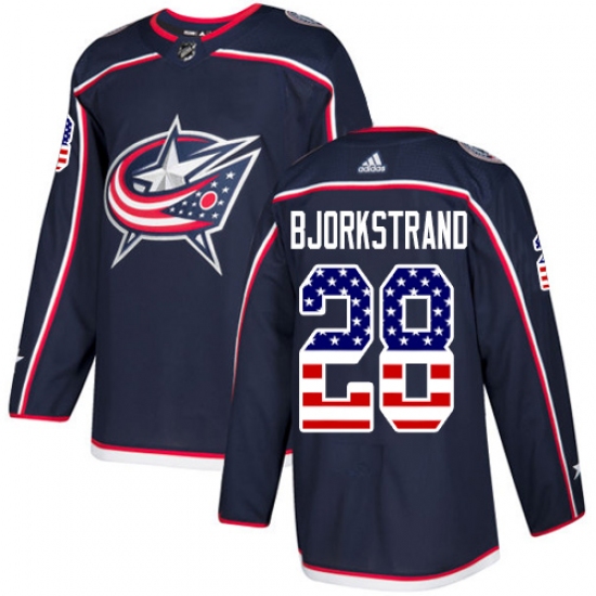 Youth Adidas Columbus Blue Jackets 28 Oliver Bjorkstrand Authentic Navy Blue USA Flag Fashion NHL Jersey