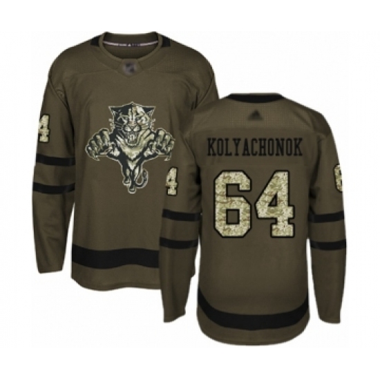 Men's Florida Panthers 64 Vladislav Kolyachonok Authentic Green Salute to Service Hockey Jersey