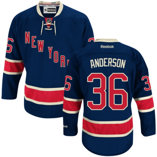 Men's Reebok New York Rangers 36 Glenn Anderson Authentic Navy Blue Third NHL Jersey