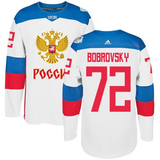 Men's Adidas Team Russia 72 Sergei Bobrovsky Premier White Home 2016 World Cup of Hockey Jersey