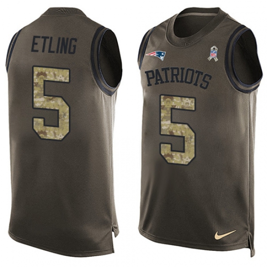 Men's Nike New England Patriots 5 Danny Etling Limited Green Salute to Service Tank Top NFL Jersey
