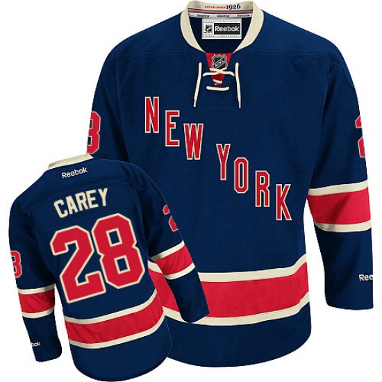 Men's Reebok New York Rangers 28 Paul Carey Authentic Navy Blue Third NHL Jersey