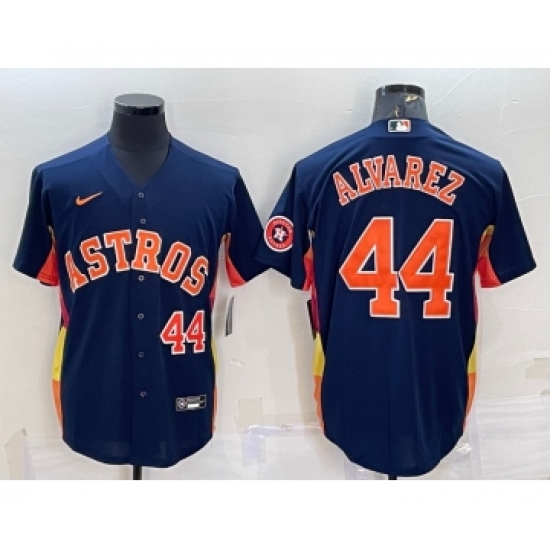 Men's Houston Astros 44 Yordan Alvarez Number Navy Blue With Patch Stitched MLB Cool Base Nike Jersey