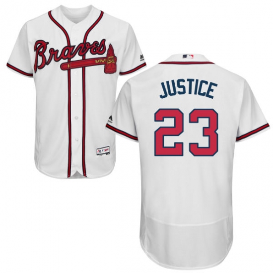 Men's Majestic Atlanta Braves 23 David Justice White Home Flex Base Authentic Collection MLB Jersey