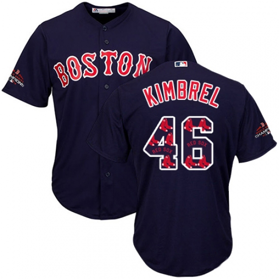 Men's Majestic Boston Red Sox 46 Craig Kimbrel Authentic Navy Blue Team Logo Fashion Cool Base 2018 World Series Champions MLB Jersey