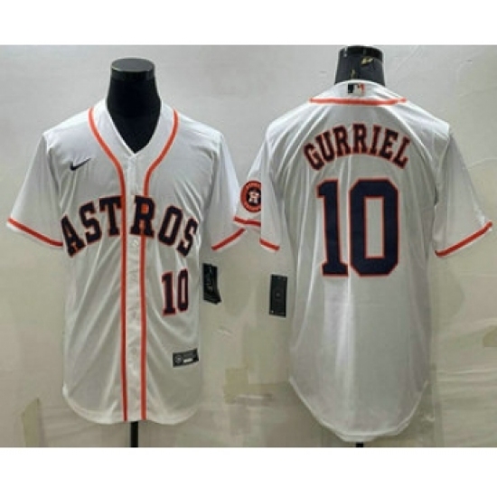 Men's Houston Astros 10 Yuli Gurriel Number White With Patch Stitched MLB Cool Base Nike Jersey