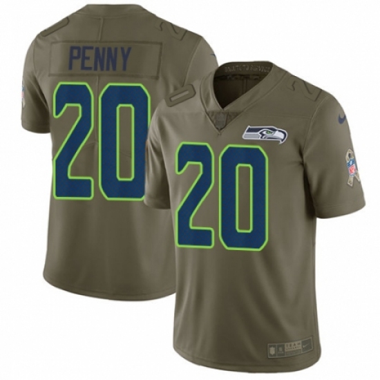 Men's Nike Seattle Seahawks 20 Rashaad Penny Limited Olive 2017 Salute to Service NFL Jersey