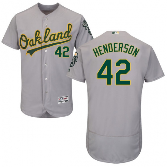 Men's Majestic Oakland Athletics 42 Dave Henderson Grey Road Flex Base Authentic Collection MLB Jersey