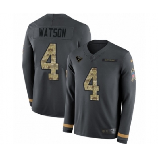 Youth Nike Houston Texans 4 Deshaun Watson Limited Black Salute to Service Therma Long Sleeve NFL Jersey