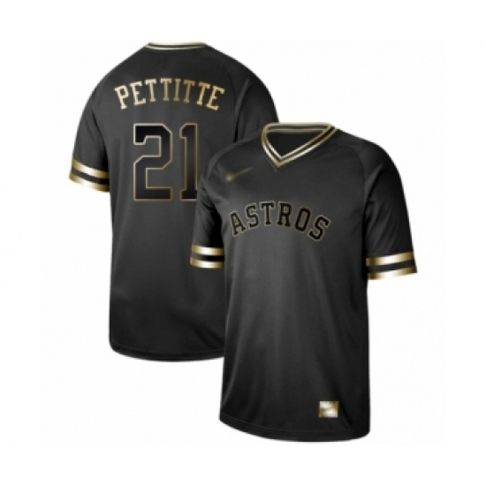 Men's Houston Astros 21 Andy Pettitte Authentic Black Gold Fashion Baseball Jersey