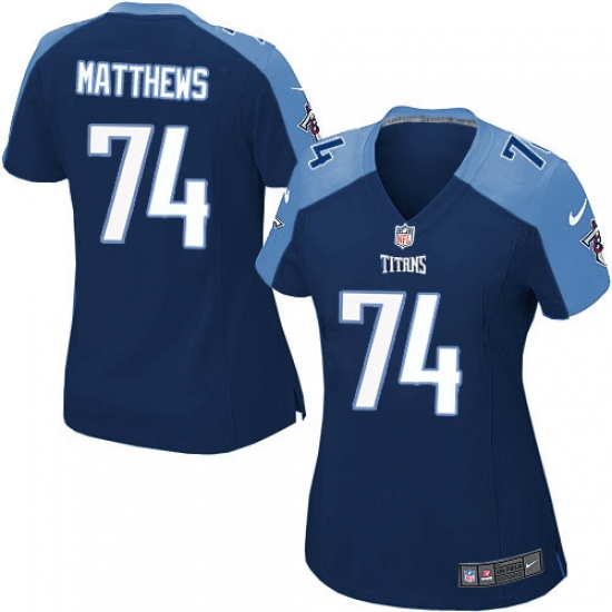 Women's Nike Tennessee Titans 74 Bruce Matthews Game Navy Blue Alternate NFL Jersey