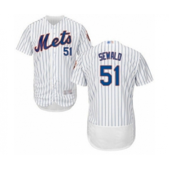 Men's New York Mets 51 Paul Sewald White Home Flex Base Authentic Collection Baseball Player Jersey