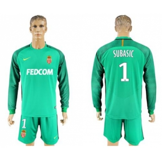 Monaco 1 Subasic Green Goalkeeper Long Sleeves Soccer Club Jersey