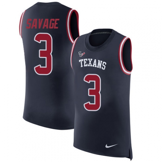 Men's Nike Houston Texans 3 Tom Savage Limited Navy Blue Rush Player Name & Number Tank Top NFL Jersey