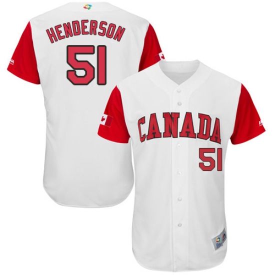 Men's Canada Baseball Majestic 51 Jim Henderson White 2017 World Baseball Classic Authentic Team Jersey