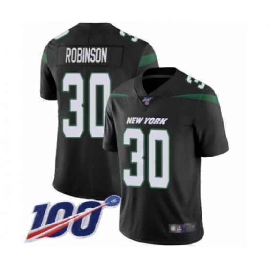 Men's New York Jets 30 Rashard Robinson Black Alternate Vapor Untouchable Limited Player 100th Season Football Jersey