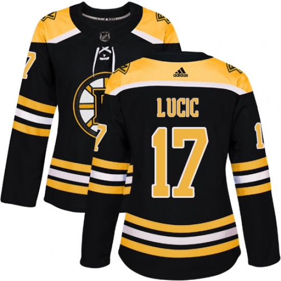 Women's Adidas Boston Bruins 17 Milan Lucic Authentic Black Home NHL Jersey