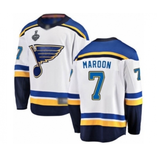 Men's St. Louis Blues 7 Patrick Maroon Fanatics Branded White Away Breakaway 2019 Stanley Cup Final Bound Hockey Jersey