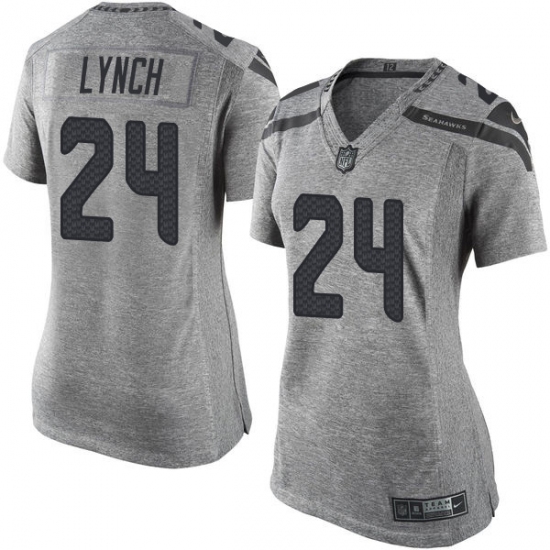 Women's Nike Seattle Seahawks 24 Marshawn Lynch Limited Gray Gridiron NFL Jersey