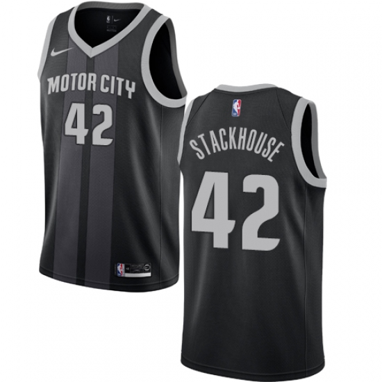 Men's Nike Detroit Pistons 42 Jerry Stackhouse Swingman Black NBA Jersey - City Edition